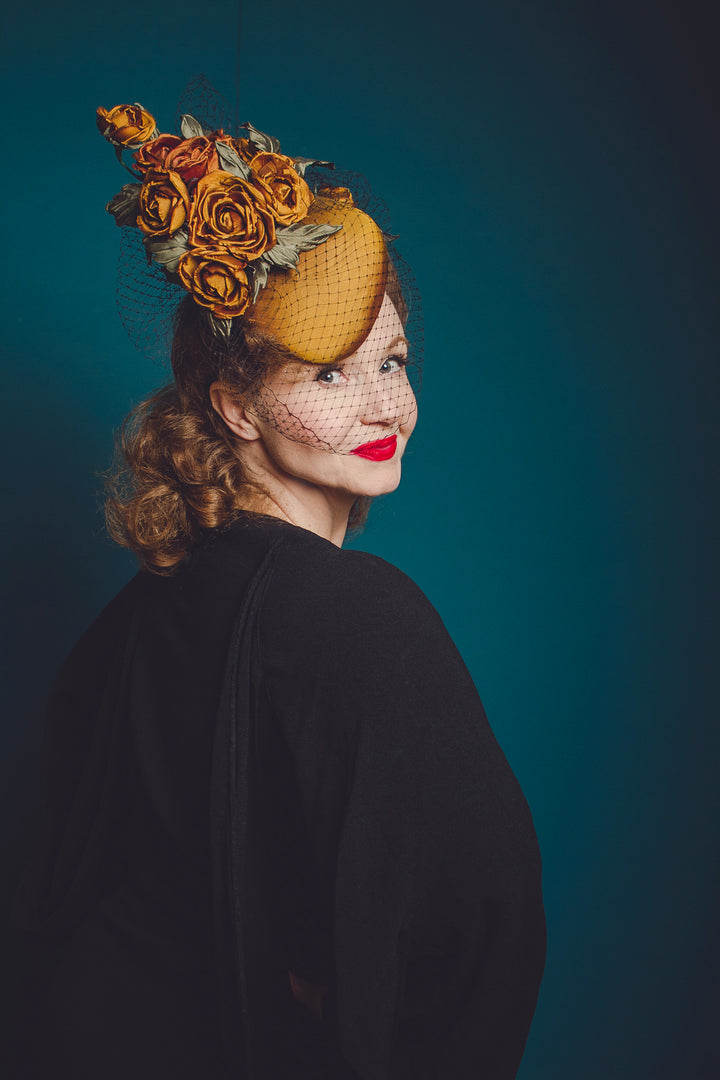 Mustard Yellow Roses Cocktail Hat